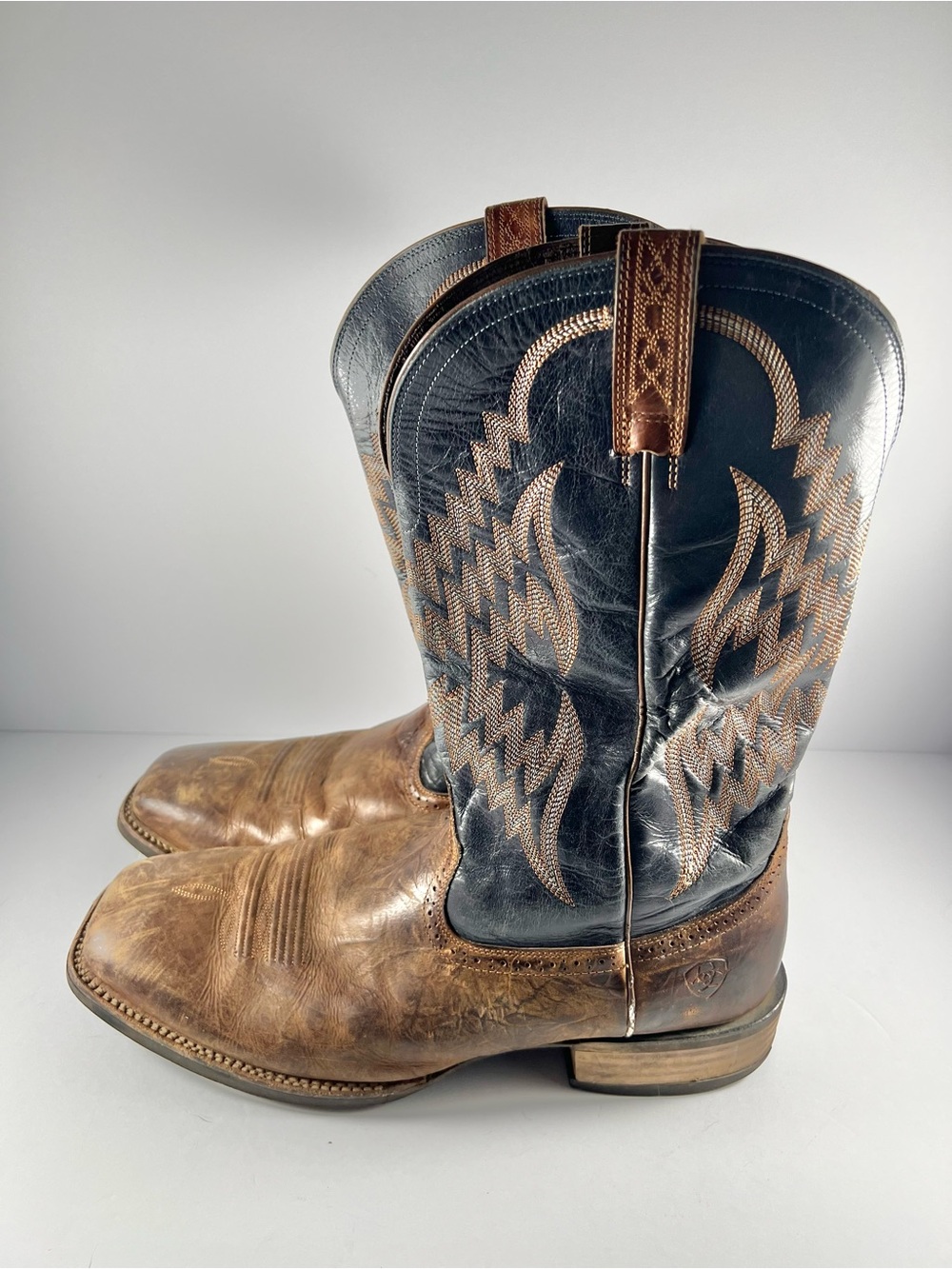 Ariat Sport Square Toe Buckaroo Mens Cowboy Boots 15 EE Wide Brown Blue 10014058